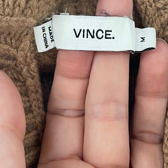 Vince M Sleeveless Ribbed Sweater 70% Wool 30% Cashmere Camel Turtleneck - Picture 5 of 7